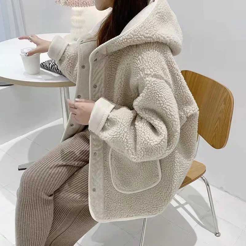 YTJHRG Womens Lamb Wool Coat Thick Warm Plush Jackets Streetwear Faux Fur 2024 New Autumn Winter Korean Fashion Female ClothingX241018