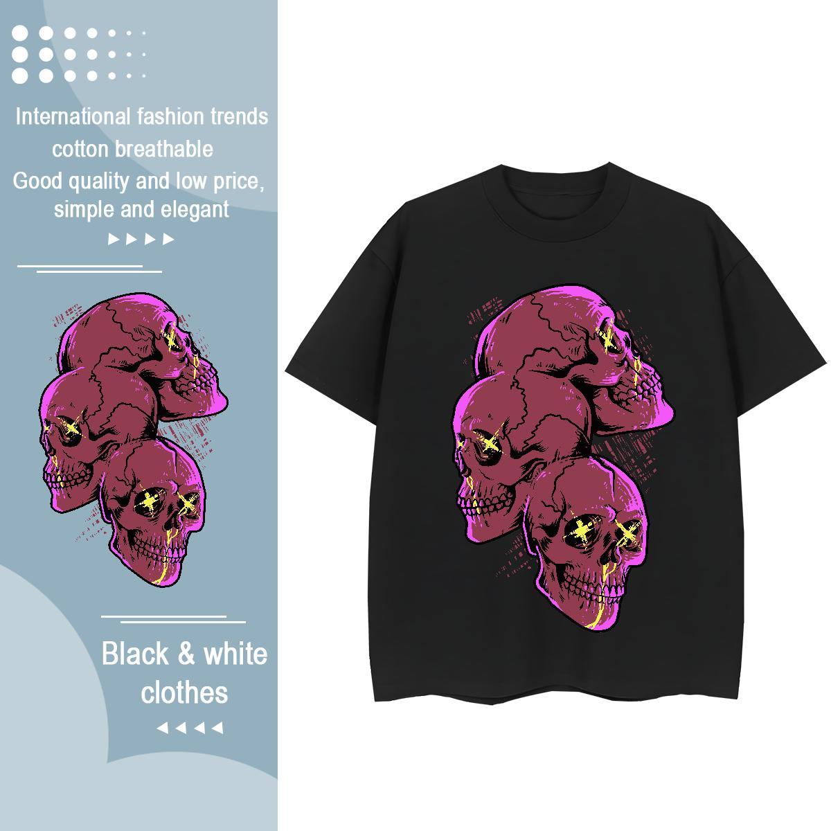 Classic Womens T Shirts 230g Cotton Comfortable Street Casual skull Couples T Shirts High quality Custom Printed Tops Shirt