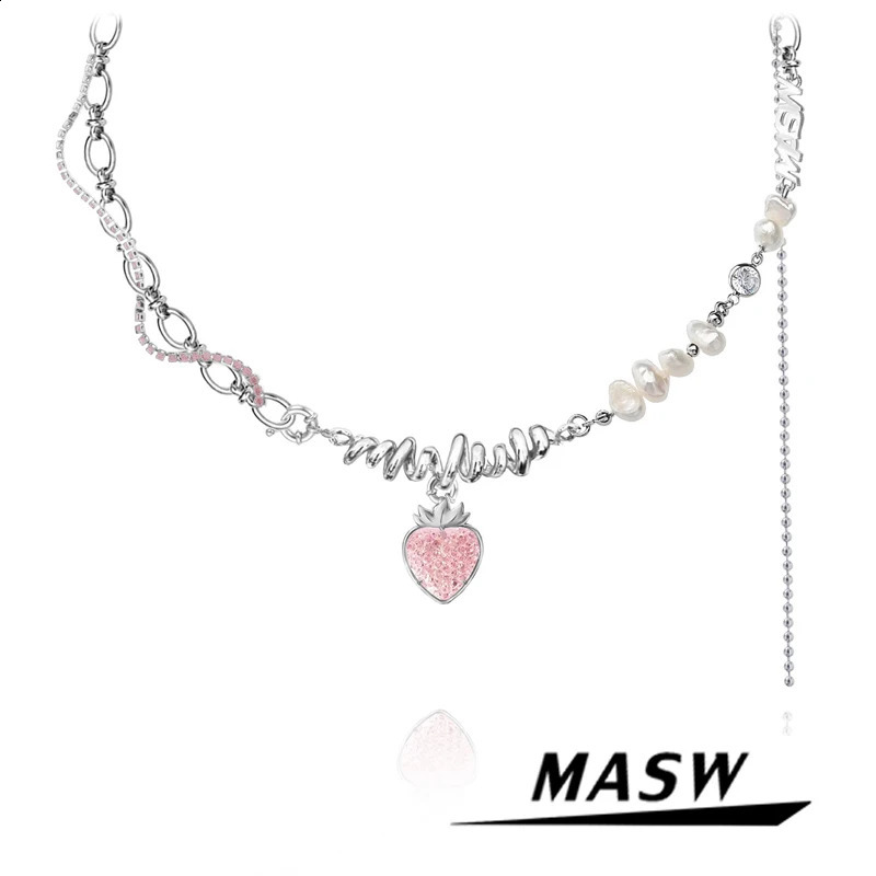 MASW Fashion Jewelry Strawberry Pendant Necklace Style One layer Thick Silver Plated Necklace 241018