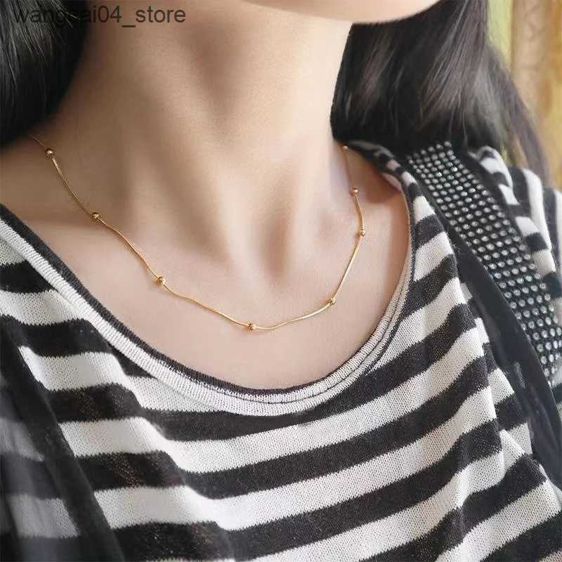 Chokers Popular 925 sterling silver round bead necklace minimalist charm necklace womens exquisite jewelry L240910