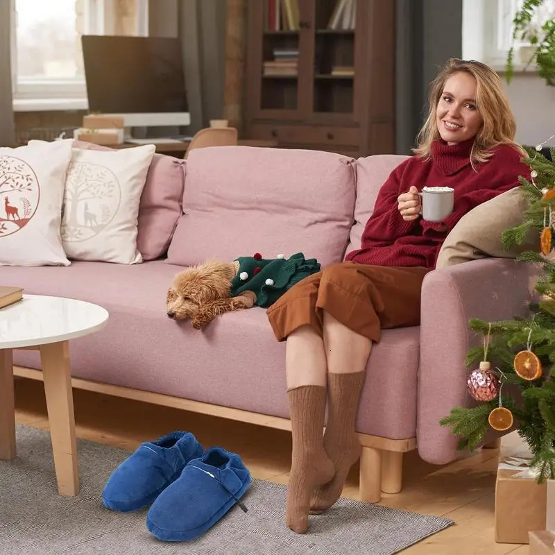 Home electric shoes USB heated foot heater anti slip cold weather product wool slider for reading traveling watching TV241018bj