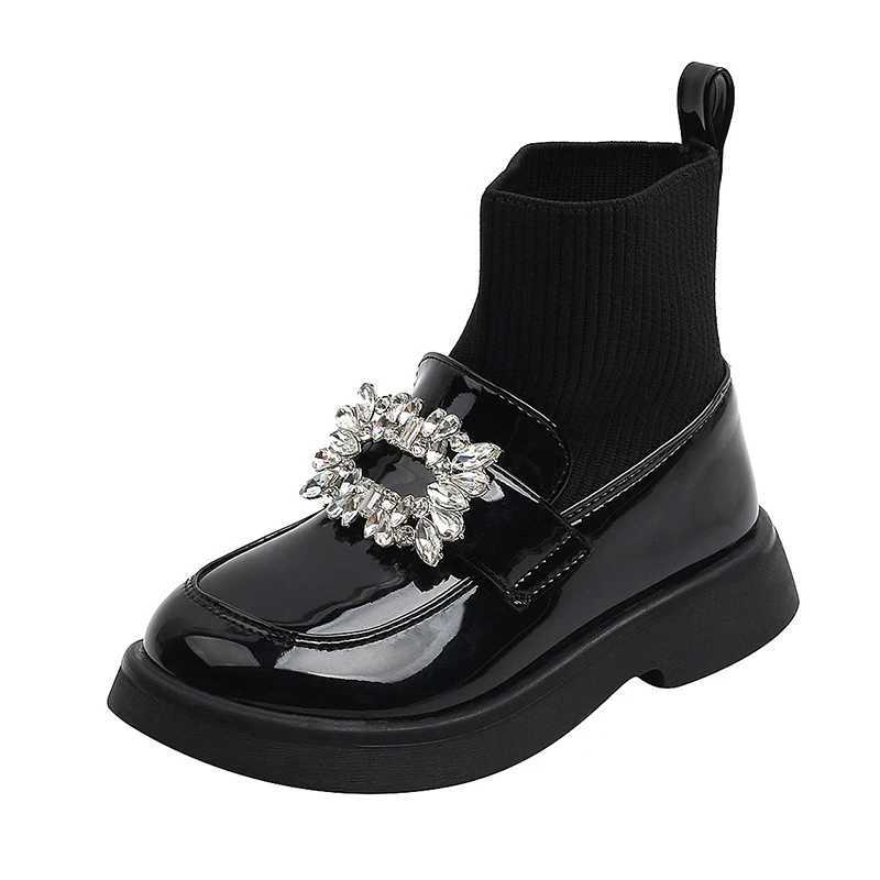 Boots Children Fashion Boots Girls Rhinestone Princess Boots Square Buckle Breathable Kids Sock Shoes 2024 Spring Autumn New H241018