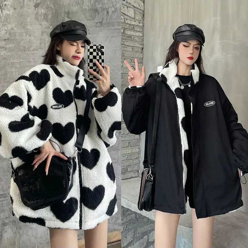 Lamb plush winter new cotton jacket for women loose and thick double sided cotton jacket winter coat women jacket womenX241018