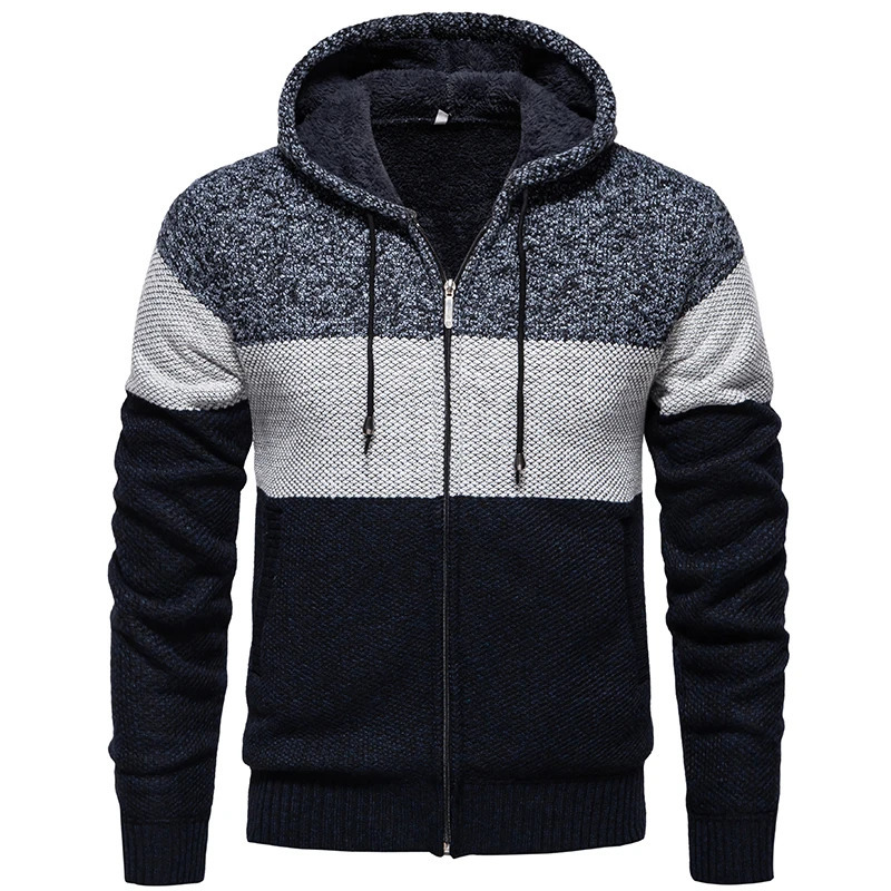 Spring and autumn mens knitwear stand collar straight tube type thick warm plus fleece cardigan casual sweater men size 3XL 241018