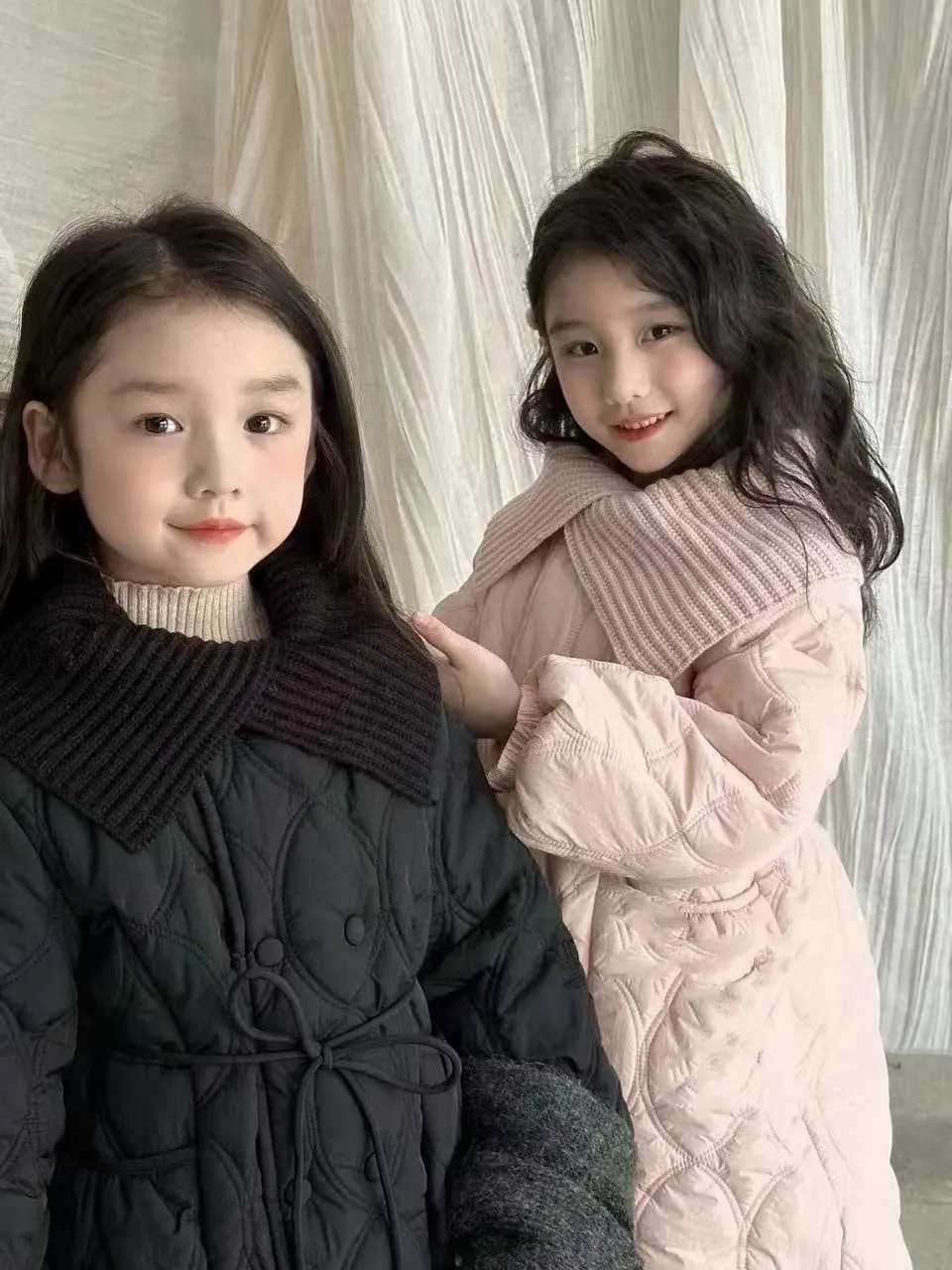 Baby girls long coat knitted wool collar lining cotton thick coat winter jacket childrens clothing for ages 3 to 8 M241018