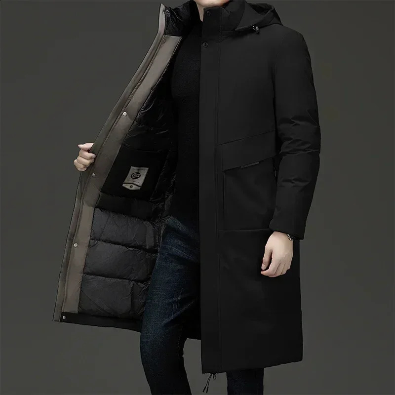 Winter Jacket Mens Long Business Thickened Down Cotton Warm Parkas Mens Street Snow Cold-proof Hooded Padded Coat 241017