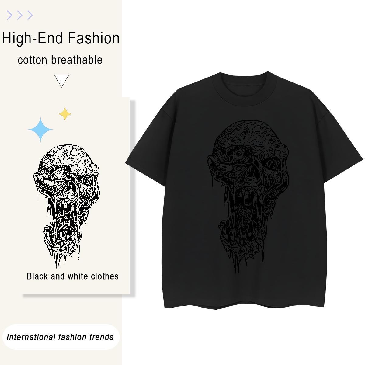 Custom T shirt 100% Cotton 230g Round Neck Short Sleeve Home Outdoor skull Women Tshirts Brand Cartoon Anime Polos