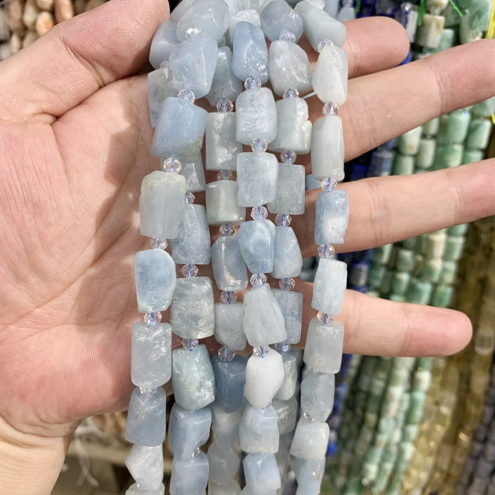 Natural aquamarine gemstone ruby pillar pine bead DIY bracelet necklace used for jewelry making accessories 241017