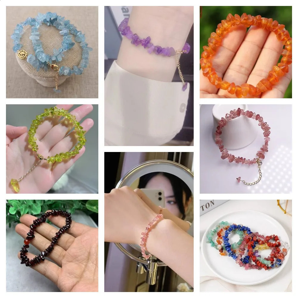 Lucky Energy Garnet Chip Bracelet Irregular Natural Stone Bracelet Loose Spaced Bead Bracelet Female Gift Adjustable Jewelry 241018