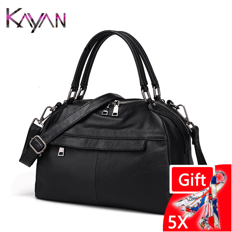 New Casual Women Doctor Handbag Cow Leather Female Boston Shoulder Zipper Crossbody Sg Handle Bag