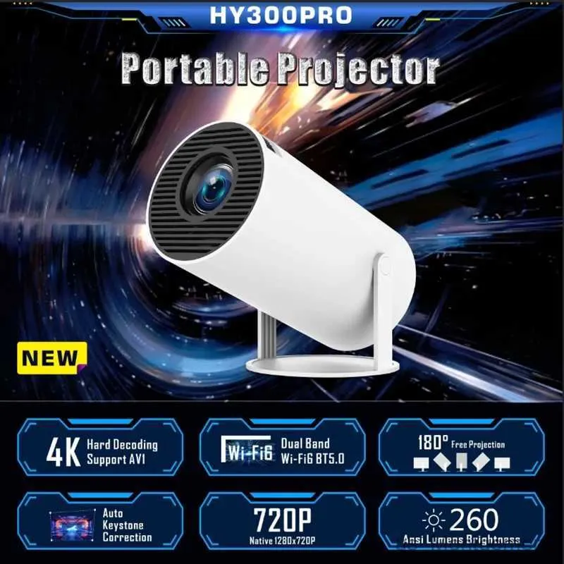 USA IN Stock HY300 Pro Projector WiFi6 200ANSI Android11.0 4K 130"screen BT5.0 1280 720P H713 Chip Home Theater Outdoor portable