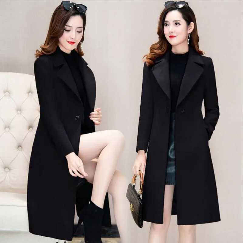 Trendy Women Wool Blends Coat Solid Color Keep Warm Autumn Winter Windproof Slim Fit Woolen CoatX241009