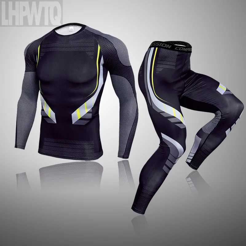 Men's Thermal Underwear Thermal underwear Sport suit Mens Fitness Quick-drying Compression T-Shirt Long Slve Leggings base layer sport track suit