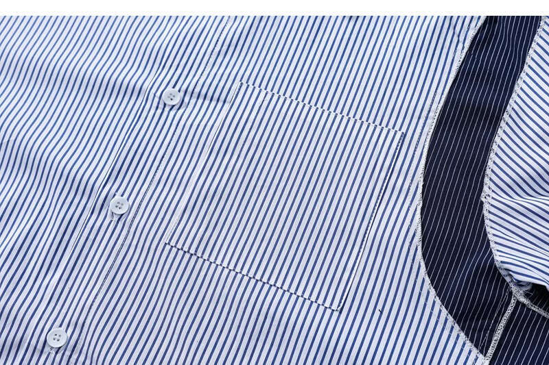 shanshi Men's shirts Spring and Autumn Tide Brand Striped Long Sleeve Men's Cityboy Pocket Loose Shirt Splicing Fake Two Piece Coat