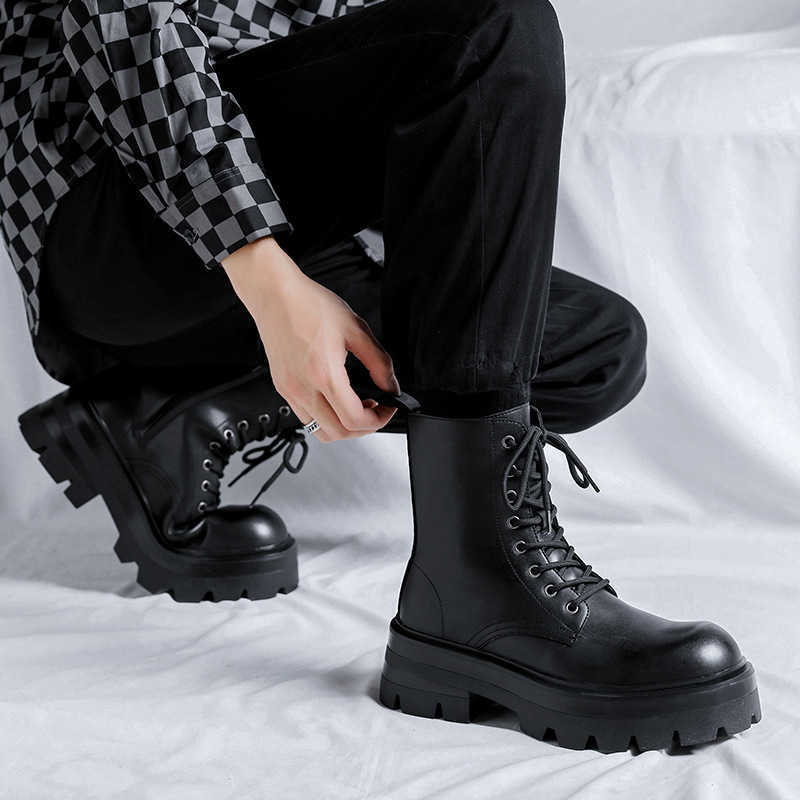 Martin Boot Thick Soled Ankle Boots For Men Mid To High Cut British Style Chelsea Boots Casual Mens Leather Shoes Trendy Boots Fashion Boots 240927