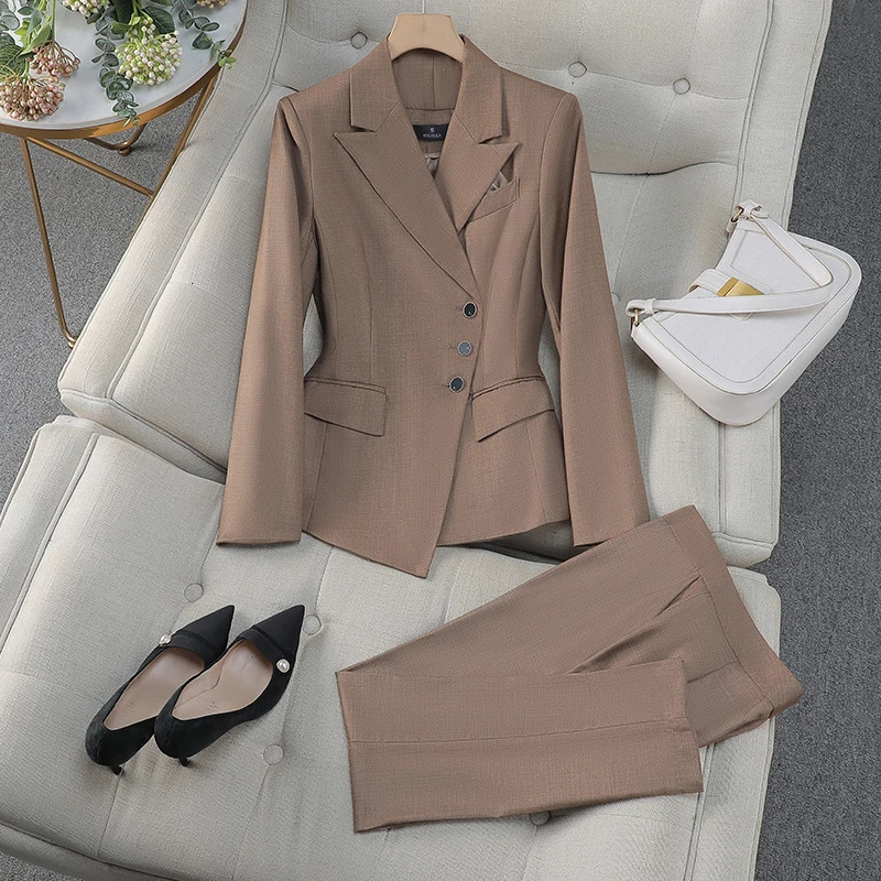 Trend SpringSummer Solid Elegant Irregular Jacket and High Waist Wide Leg Pants Two Piece Womens Office Set 241009