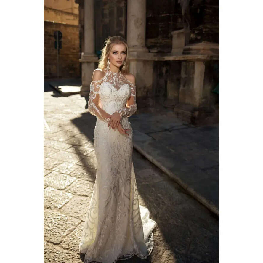 Glamorous Exquisite Lace Applique Mermaid Dresses Newest Illusion Long Sleeves Or Length Vintage Bridal Gowns Wedding Dress