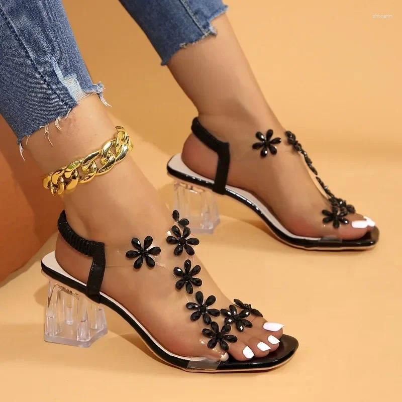 2025 NEW Sandals Fashion Open Toe Women's Square Heel Solid Color Casual Versatile wer Decorated Elastic Band atos Mujer zhanyishengli