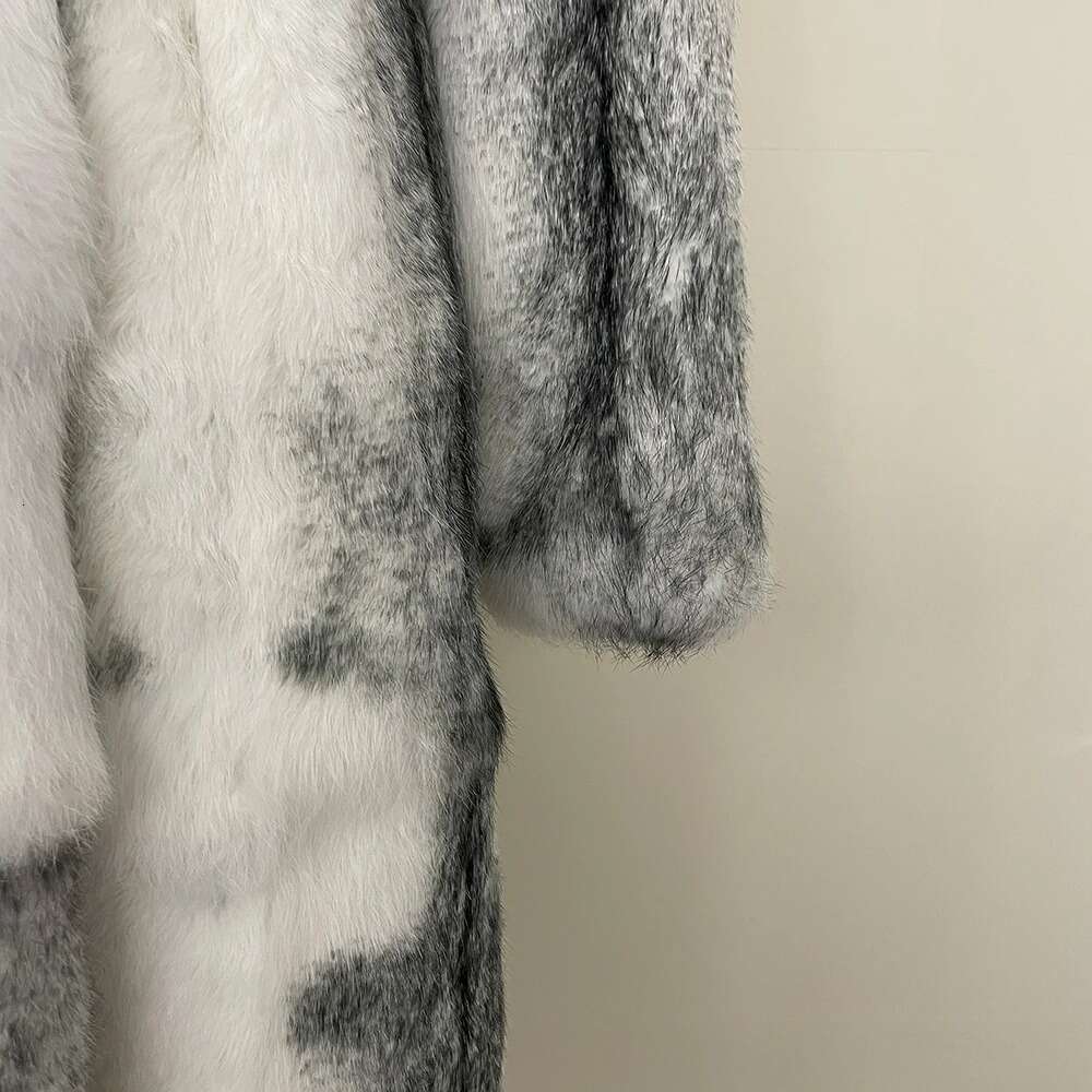 Fox 2024 Autumn Winter Urious Thickened Warm Hooded Real Rabbit Women Long Natural Fur Coat