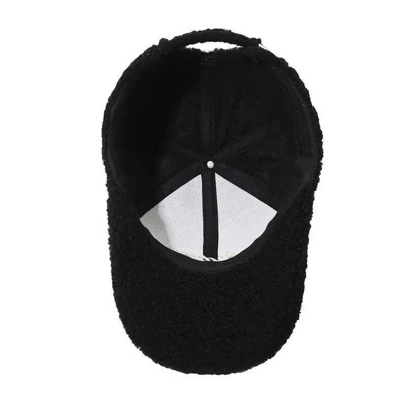 Men Women Lamb Wool Embroidery Letter Baseball Cap Autumn Female Winter Warm Outdoors Fashion Snapback Adjustable Hat CasquetteX241018