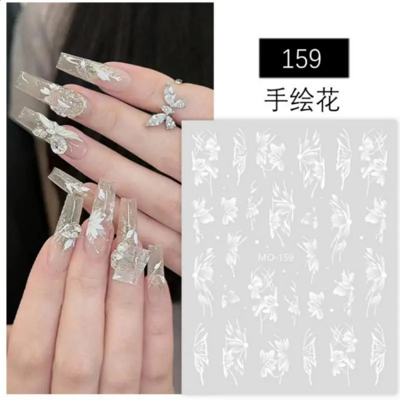 100pcs 5D Diamond White Flower Nail Art Stickers Japanese Exquisite Kawaii Acrylic Nail Decoration Decals DIY Adhesive Accessori 241017