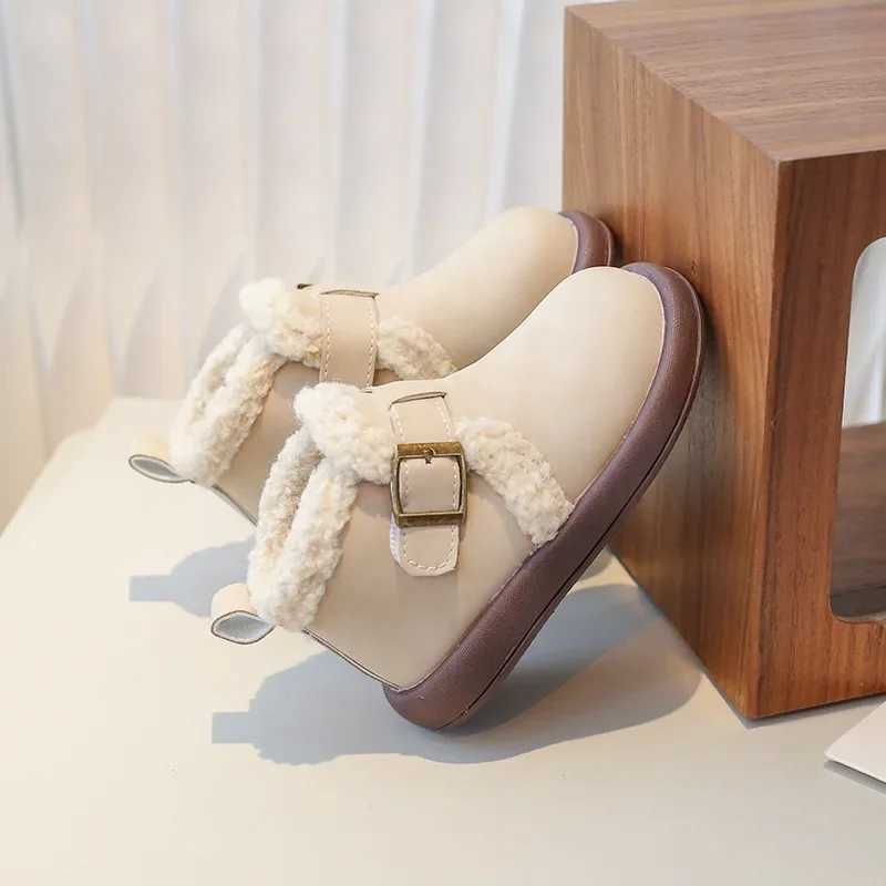 Boots 2023 Winter Childrens Ankle Cotton Boots Shoulder Fluffy Outdoor Snow Boots Warm and Fashionable Girls Round Shorthair Velvet Boots H241018