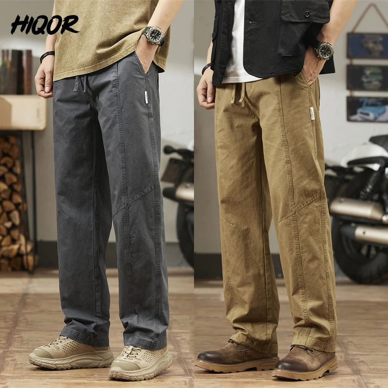 HIQOR Men Cargo Pants Spring In Straight Tube Outdoor Work Workwear Hombre Baggy Casual Pant Y2k Male Trousers For 241018