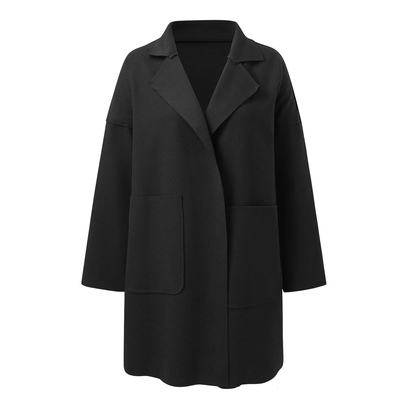 Womens Long Sleeve V Neck Faux Wool Blends Thin Jacket Coat Loose Warm Solid Overcoat Women Hiking Winter Jackets 241018