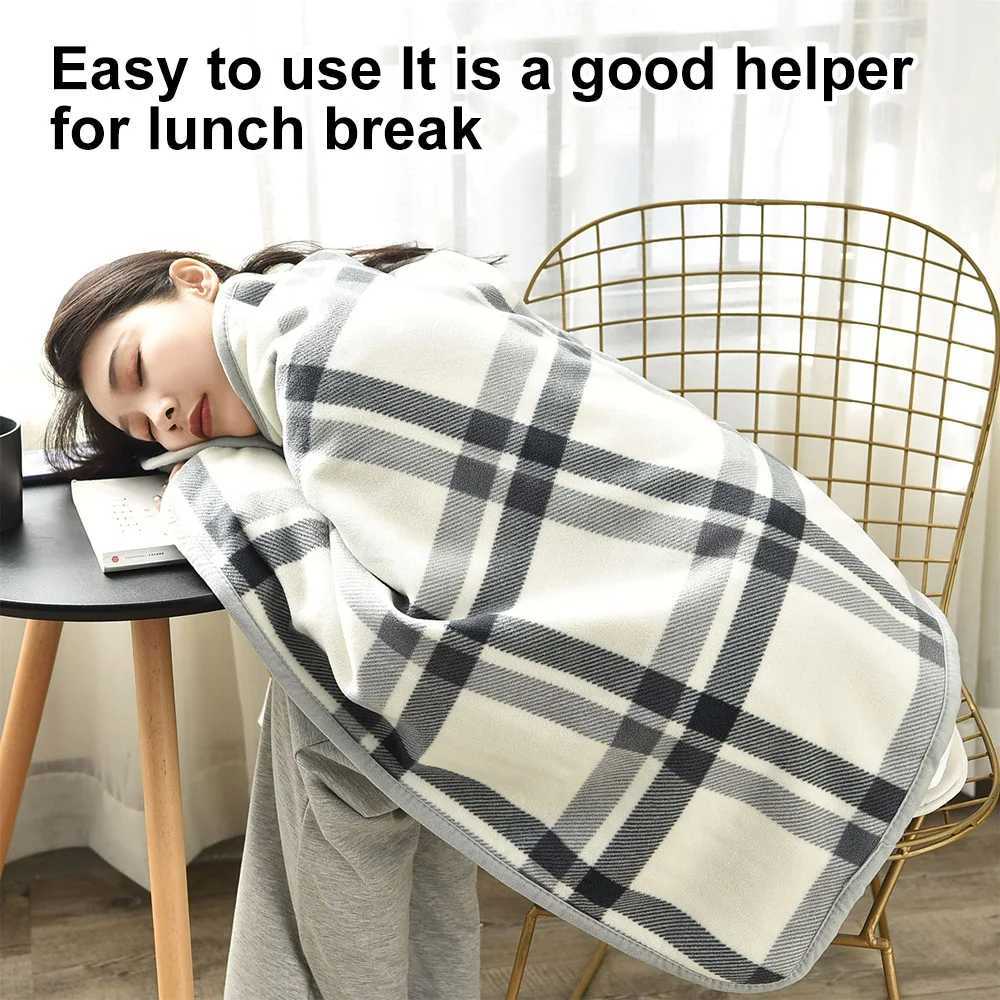 Wearable flat patterned blanket wool double-layer blanket with buttons thick multifunctional warm throw blanket in winter used for sofa bed X241018
