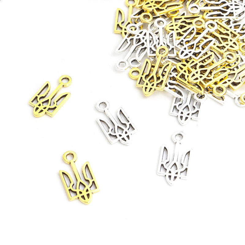 50pcs Tryzub Vintage Rune Alloy Charms Symbol Pattern Earrings Pendants For DIY Bracelets Necklaces Jewelry Accessories 241010