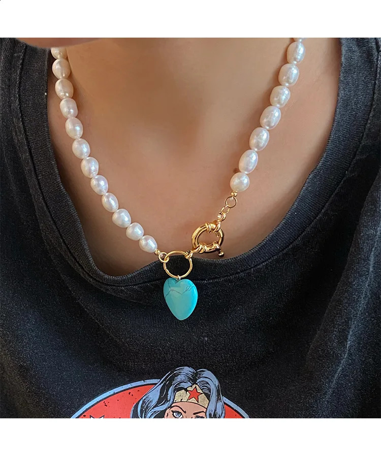 Brass Natural Freshwater Pearl Colored Bead Necklace Womens Jewelry Punk Runway Dress Bohemian Japan Korea 241018