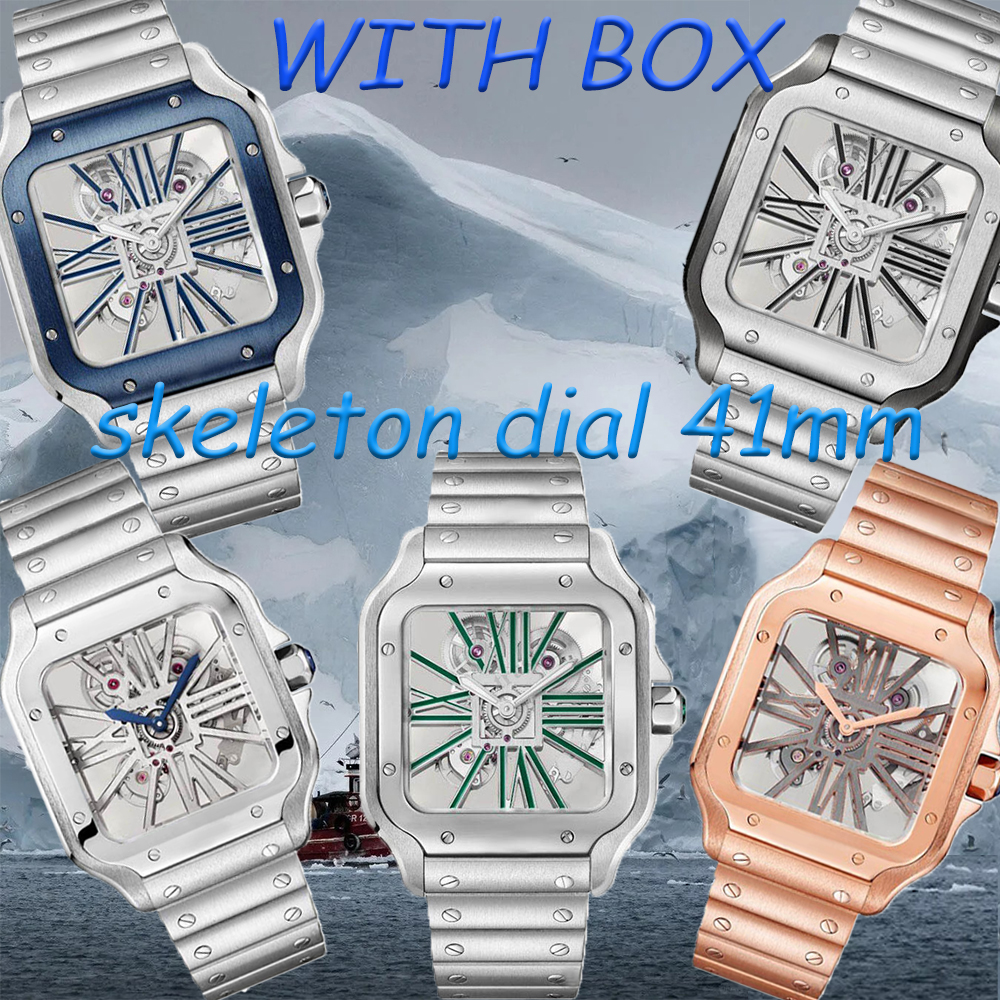 watch mechanical mens stainless steel couple skeleton new fashion ladies wristwatch quartz battery 40mm with box