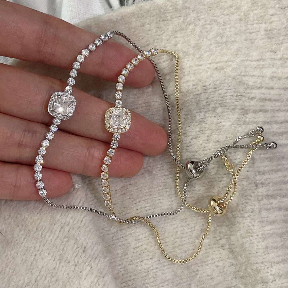 Diamond design bracelet Gold and Sier Small Square Zircon Bracelet Versatile Pulg Gentle Wind Style Adjustable size