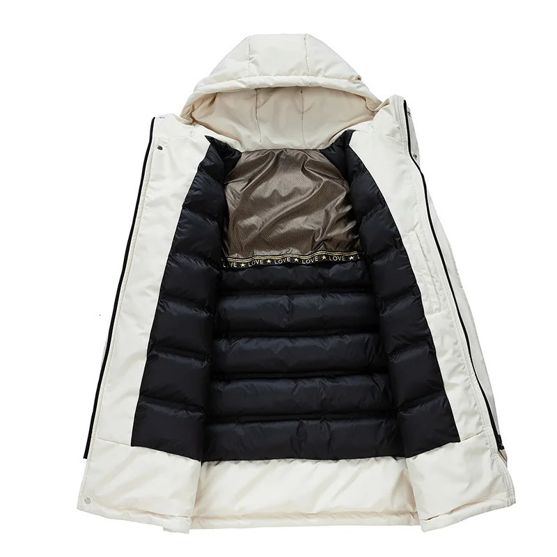 Winter Long Down Jacket For Mens Casual Hooded White Duck Warm Coat Clothing 8XL 241018