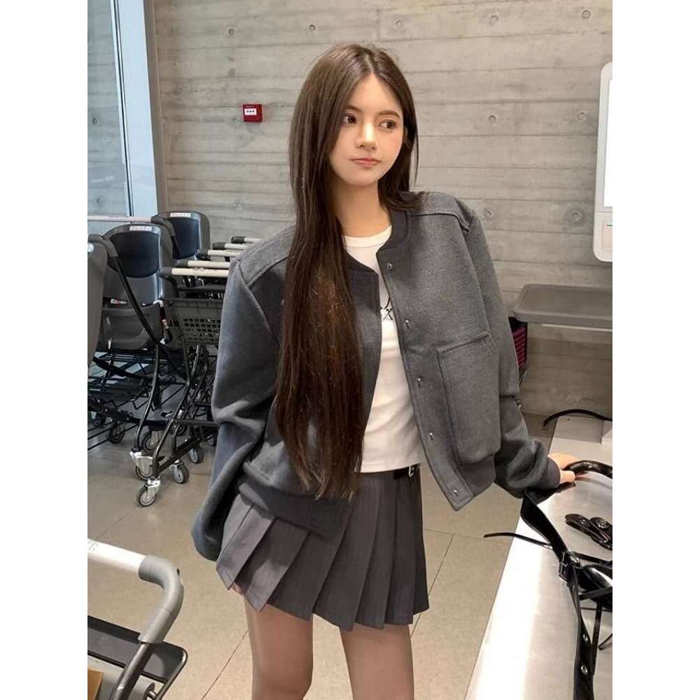 American Street Vintage Hoodie Baseball Jacket 2024 Autumn New Gray Coat Women Y2k E-Girl Long Sleeve Zipper Tops Mujer