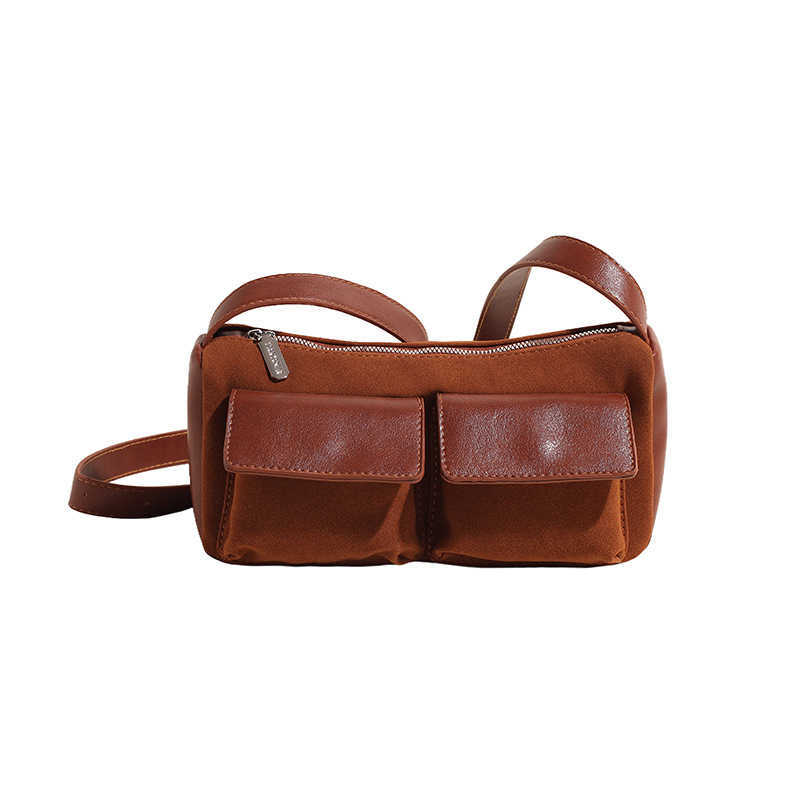 CMM Autumn and Winter New Niche High End Texture Double Pocket Suede Underarm Bag Contrasting Splicing Versatile Single Shoulder Crossbody Bag