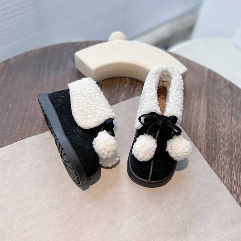 Boots Korean Style Children Girls Snow Boots 2023 Winter New Kids Fur Ball Classic Fashion Boys Casual Boots Simple Non-slip Flats H241018