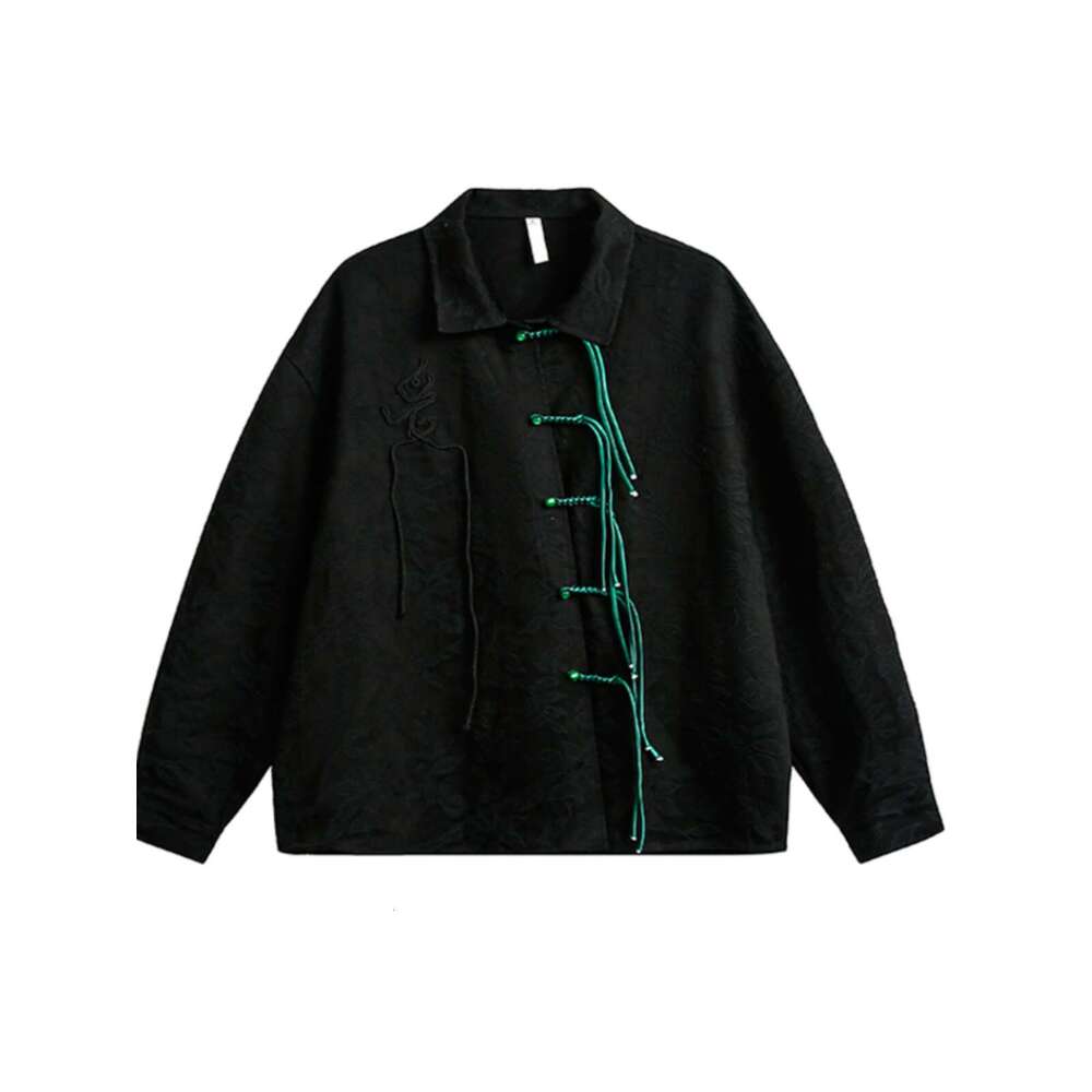 shanshi Men's shirts Chinese woven buckle design with hanging long sleeved for men couples in spring loose casual cool and versatile shirt trend