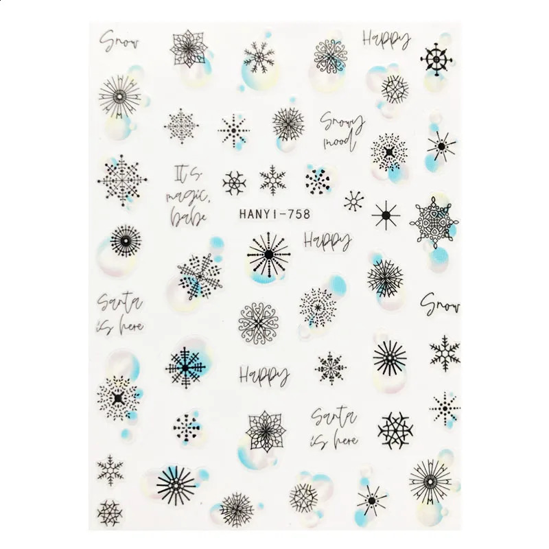 3D Christmas Sticker Nail Decal Winter Snowflake Series Cartoon Santa Claus Elk Adhesive Nail Decoration 241017