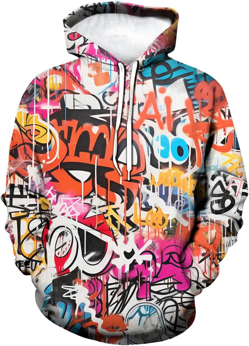 Hoodie for Mens Womens Mens Novelty Hip-hop Graffiti Cool Graphic Hoodies Hooded Trend and fashion Sweatshirts Pullover, Small, Purple Graphic Hoodies