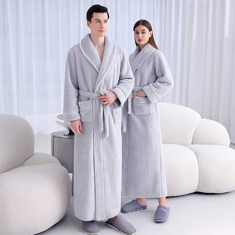 Lovers Winter Thick Warm Flannel Bathrobe Men Extra Long Kimono Bath Robe Women Soft as Silk Dressing Gown for Mens Night RobesXJ241018