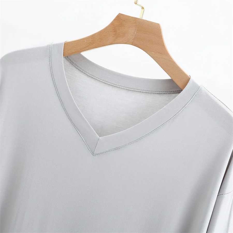 New 2024 Mens Pajamas Robe Casual Mid-length Modal V-neck Home Clothes Soft Stretch Bathrobes Male Sleepwear Dress LoungewearXJ241018
