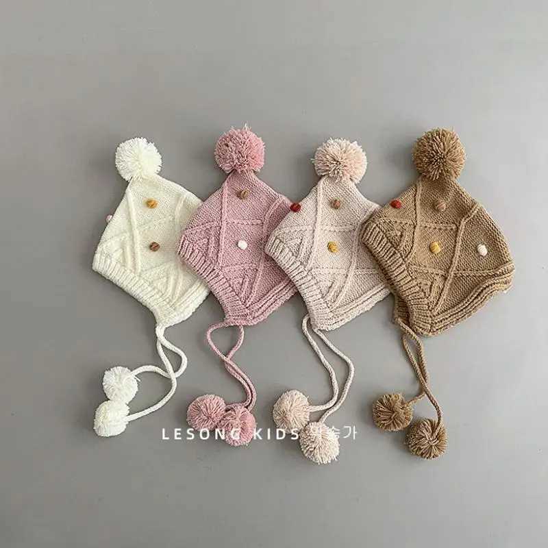 Newborn Beanies Baby Hat Pompon Winter Children Hat Knitted Cute Cap For Girls Boys Casual Solid Color Girls Hat Baby Beanies LX241018