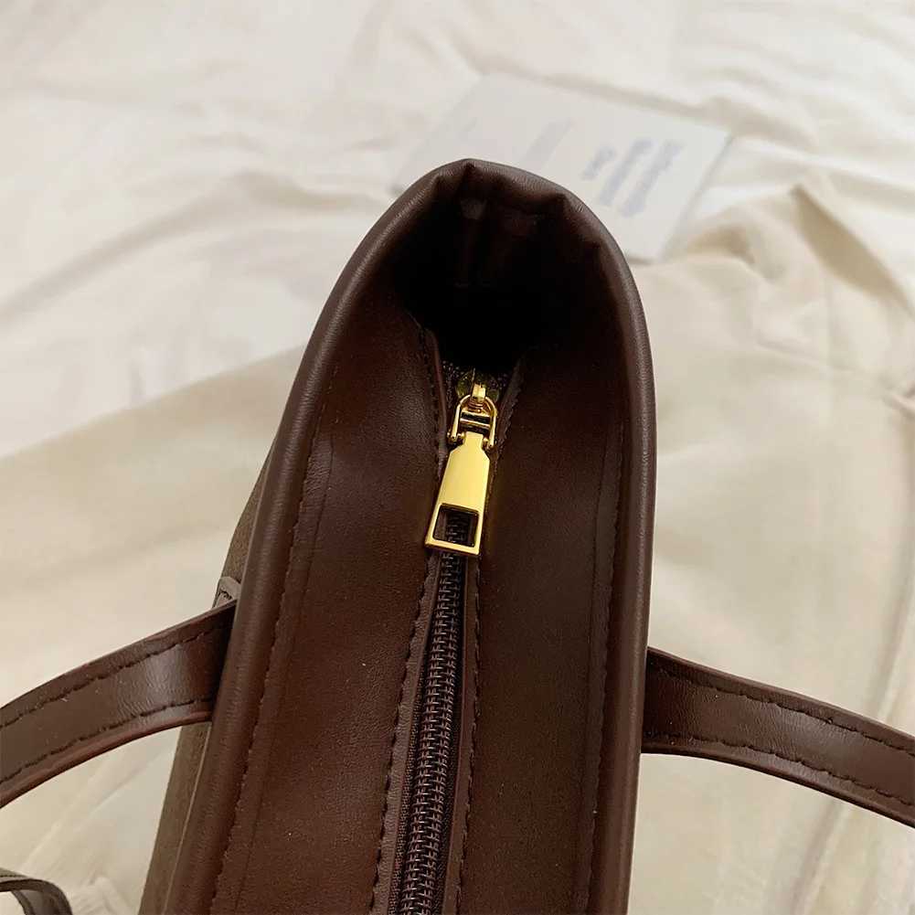 Ladies Suede Tote Bag with Zipper Shoulder Solid Color Underarm Shopping Commuter 241018