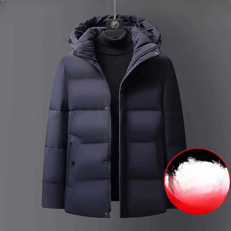 2023 Men Winter Fashion Solid Color Down Jacket Men Short Warm White Duck Down Coats Male Thick Puffer Hooded Overcoat H396 LX241018