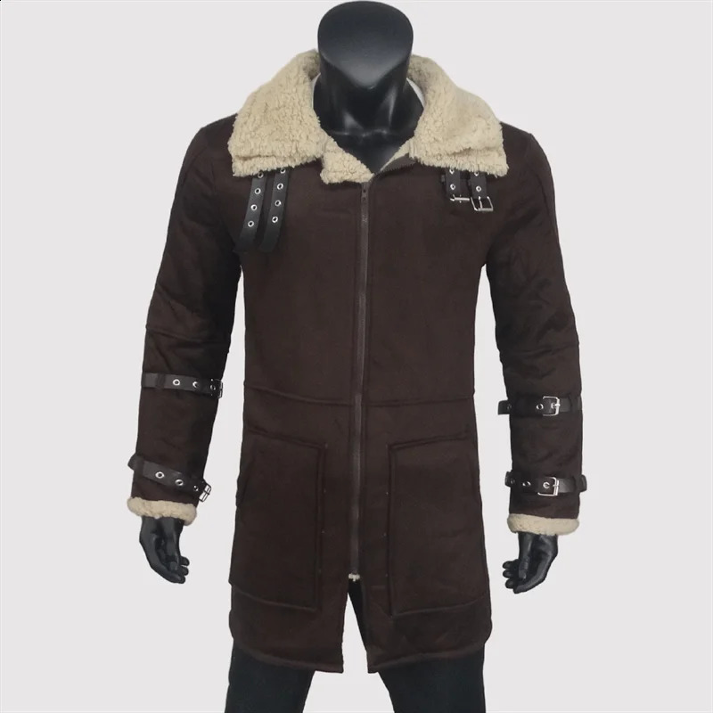Suede jacket mens winter warm long wool jacket with zipper decoration bicycle jacket outdoor double-layer S-5XL 241007
