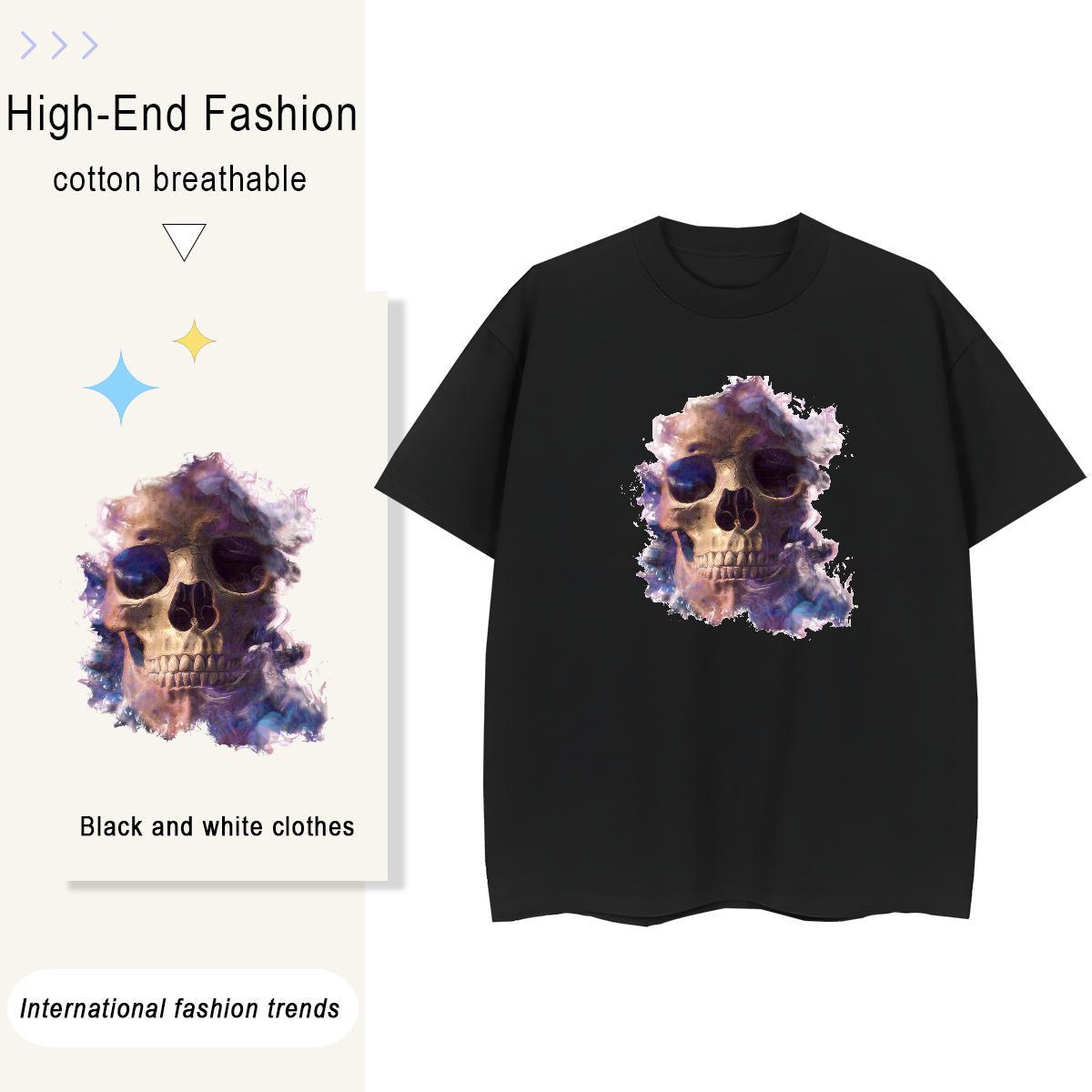 Brand T-Shirts 230g Cotton Short sleeve Soft High Street Hip Hop skull Women Tees Unisex Anime Print Polos