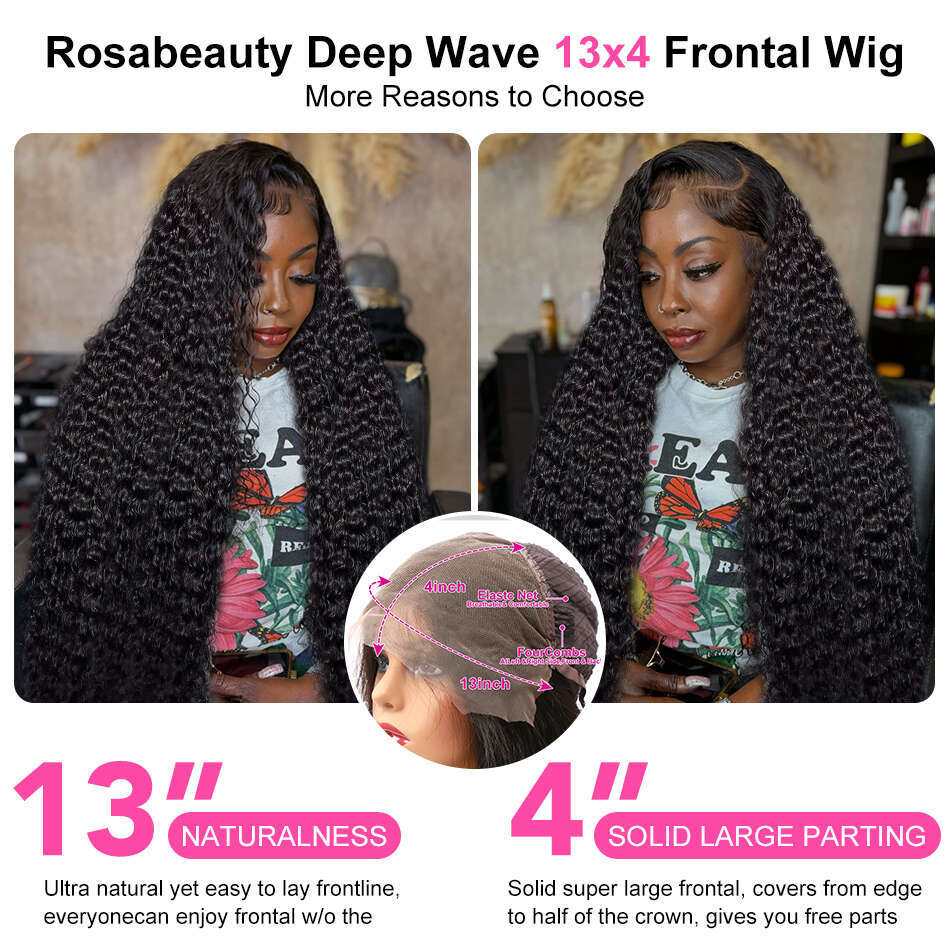 Rosabeauty 250% 13x4 13x6 Water Curly Front Human Hair Wigs Brazilian Remy Loose Deep Wave Lace Frontal Wig For Women