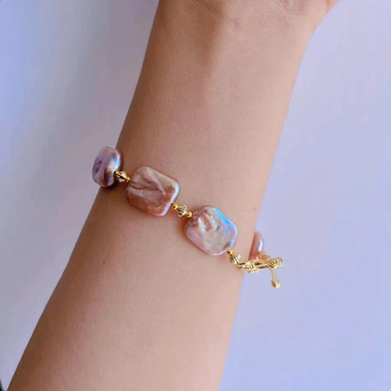 100% natural fresh water 15-20mm color pink purple Baroque sugar pearl bracelet for women with exquisite and unique OT buckle n 241017