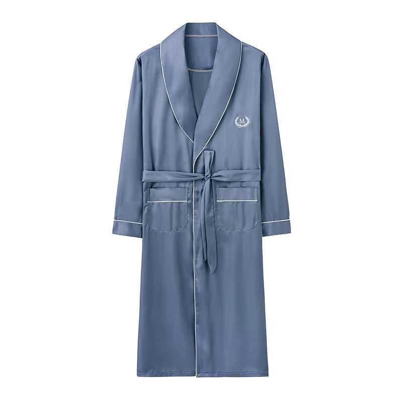Solid Long Robe Men Autumn Long Sleeve Silk Satin Bathrobe Male V-neck Sexy Dressing Gown Mens Homewear Spring Spas Bath RobeXJ241018